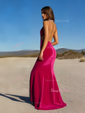 Trumpet Mermaid Fuchsia V Neck Backless Prom Dress