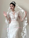 V Neck Trumpet Mermaid Sheer Long Sleeve Wedding Dress