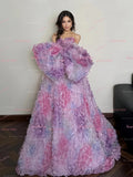 Tulle Flower Sweetheart Purple A Line Prom Dress