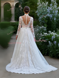 Long Sleeves Lace High Neck High Low Wedding Dress