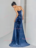 Trumpet Mermaid Blue Velvet Sequin Prom Dress With Slit