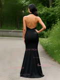 Trumpet Mermaid Black Halter Keyhole Prom Dress With Slit