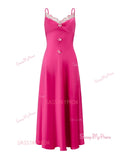 Lace Flowers Pink Elastic Satin Spaghetti Straps Prom Dress