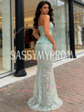 Beading Sweetheart Trumpet Mermaid Green Sequin Prom Dress