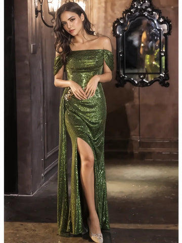 Off The Shoulder Green Ruched Prom Dress With Slit Sassymyprom Off The Shoulder Green Ruched Prom Dress With Slit Sassymyprom