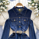 Chic Shoulder Button-Down Denim Dress