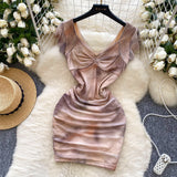 Ruching Subtle Tie-Dye Nude Dress