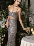 Sheer Neck Sheath Column Sparkle Sequin Party Dress