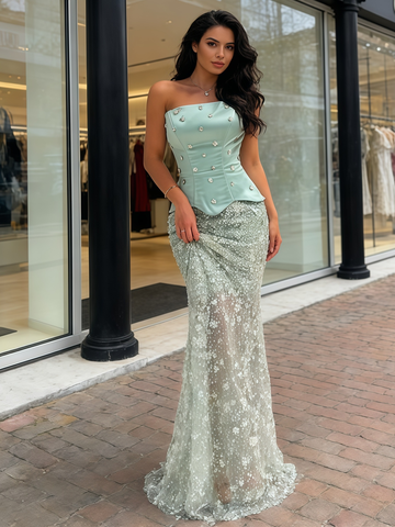 Beading Sweetheart Trumpet Mermaid Green Sequin Prom Dress