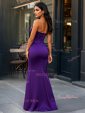 Purple Sweetheart Ruched Trumpet Mermaid Satin Prom Dress With Slit