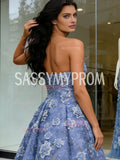 Sweetheart Tulle Blue A Line Flower Prom Dress