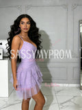 Tulle One Shoulder Prom Purple Short Mini Homecoming Dress