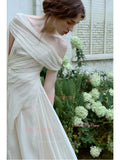 A Line Spaghetti Straps Chiffon Ivory Wedding Dress