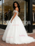 Ball Gown Tulle Sequin Off The Shoulder Wedding Dress