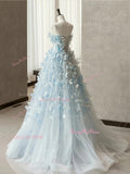 A Line Butterfly Tulle Light Blue Prom Dress