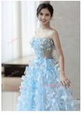 A Line Butterfly Tulle Light Blue Prom Dress