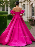 Satin Bow A Line Fuchsia Sweetheart Prom Dress With Slit