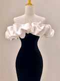 Trumpet Mermaid Black Ruffles Off The Shoulder Prom Dress
