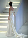 A Line Strapless Satin Ruched Wedding Dress