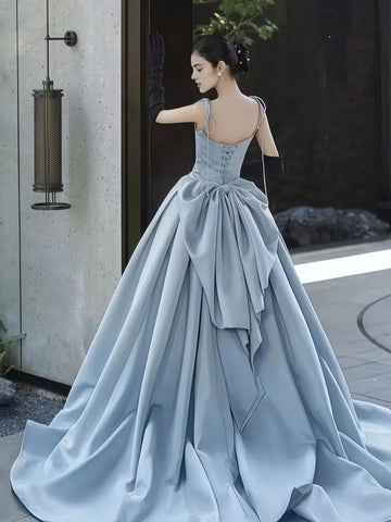 Satin A Line Tie Straps Light Blue Prom Dress US6 / Pink Satin A Line Tie Straps Light Blue Prom Dress US6 / Pink