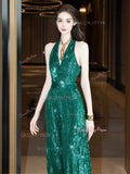 Green Sequin V Neck Sexy Jumpsuit