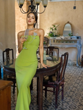 Lemon Green Sheath Column Strapless Party Dress