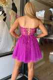 Fuchsia Lace Tulle See Through Homecoming Dress