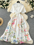 Vivid Floral Patterns White Summer Dress