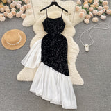 White Flare Hem Black Evening Dress