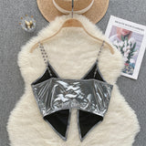 Oversized Bow Stylish Silver Crop Top