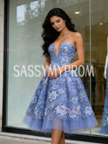 Sweetheart Tulle Blue A Line Flower Prom Dress