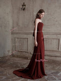 Sequin Beading Burgundy Sweetheart Prom Dress With Slit