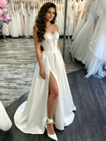 Sweetheart A Line Beading Satin Wedding Dress With Slit