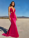 Trumpet Mermaid Fuchsia V Neck Backless Prom Dress