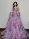 Tulle Flower Sweetheart Purple A Line Prom Dress