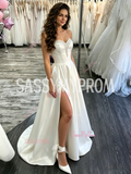Sweetheart A Line Beading Satin Wedding Dress With Slit