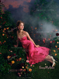 Lace Flowers Pink Elastic Satin Spaghetti Straps Prom Dress