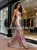 Strapless Sequin Trumpet Mermaid Colorful Pink Floral Prom Dress