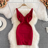 Gold Trim Bold Red Mini Bodycon Dress