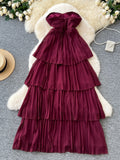 Sweetheart Pleated Skirt Burgundy Dress