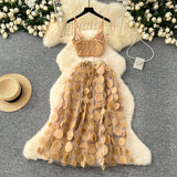 Tulle Skirt Beige Lace Embroidery Dress