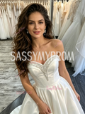 Sweetheart A Line Beading Satin Wedding Dress With Slit
