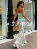 Beading Sweetheart Trumpet Mermaid Green Sequin Prom Dress