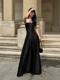 Black Satin Spaghetti Strap Maxi Dress