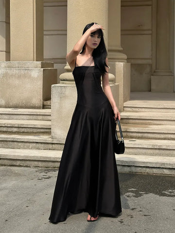Black Satin Spaghetti Strap Maxi Dress Sassymyprom Black Satin Spaghetti Strap Maxi Dress Sassymyprom