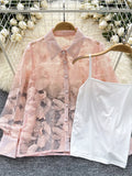 Floral Transparent Pink Lace White Inner Top Blouse