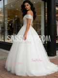Ball Gown Tulle Sequin Off The Shoulder Wedding Dress