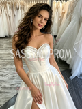 Sweetheart A Line Beading Satin Wedding Dress With Slit