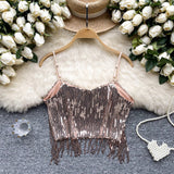 Sparkling Sequin Stylish Tassels Beaded Crop Top