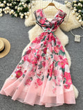 Pink & White Flowy Skirt Floral Dress